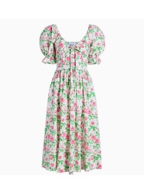Hill House Midi Dress in Pink and Green on White